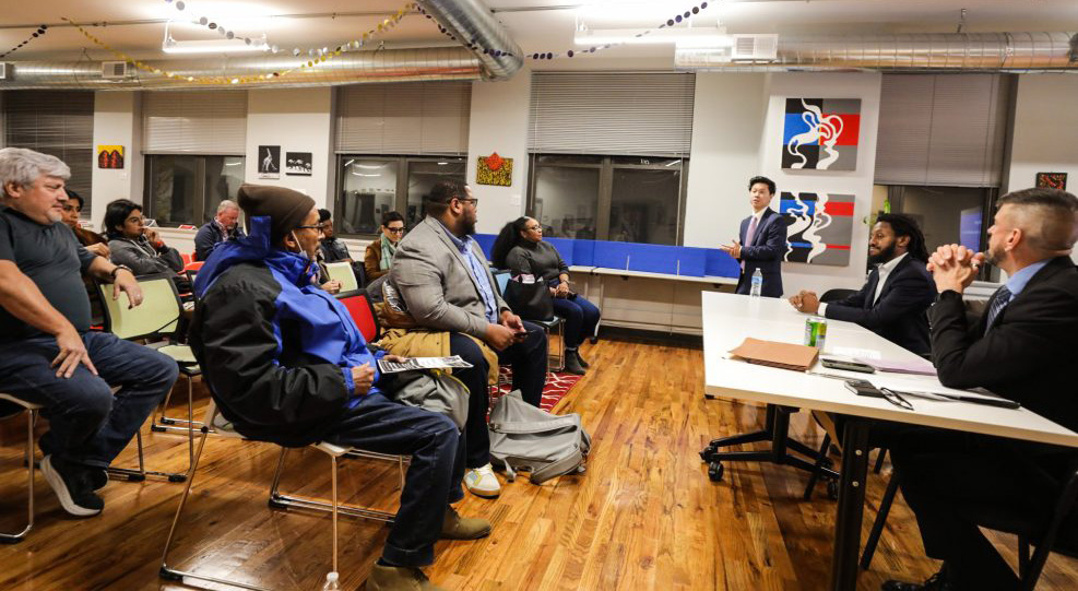 Town hall meeting w Hoan Huynh for Woodstock Institute